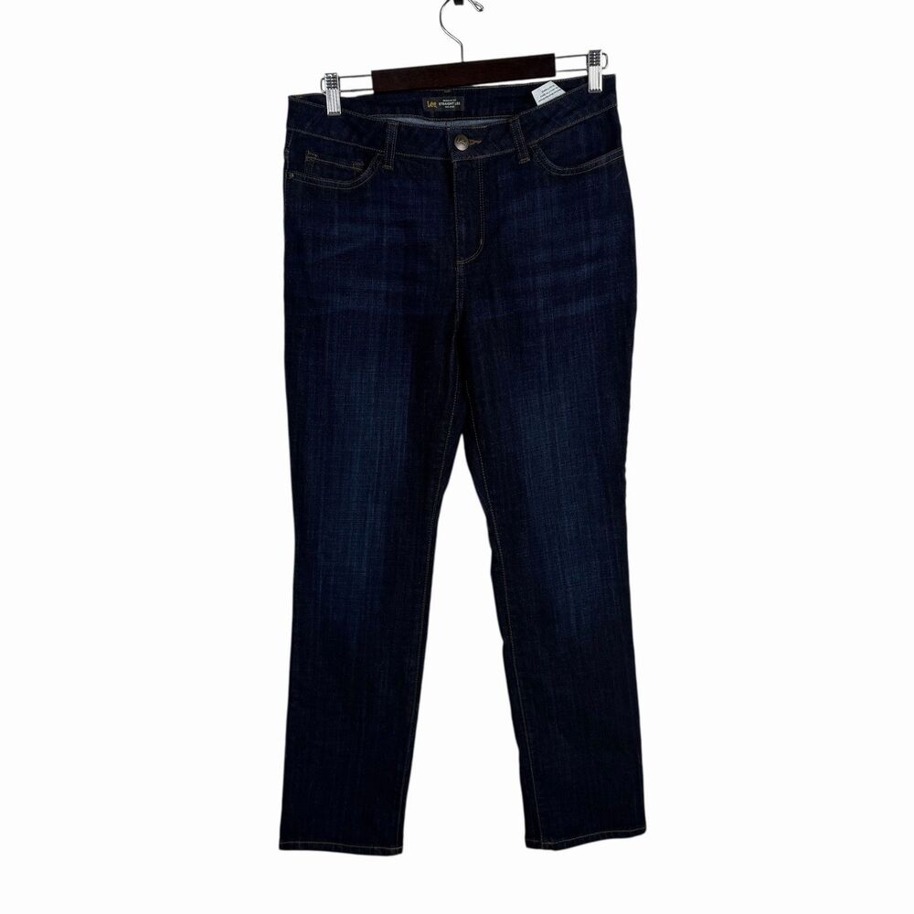 Lee Jeans Regular Fit Women's 12 Straight Leg Mid Rise Dark Wash Denim Stretch
